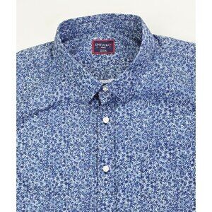 Untuckit Size 3XLC Mens Blue White Floral Short Sleeve Logo Tag Cotton Shirt